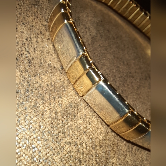 Vintage two tone stretch bracelet, art deco style metal - Picture 4 of 10